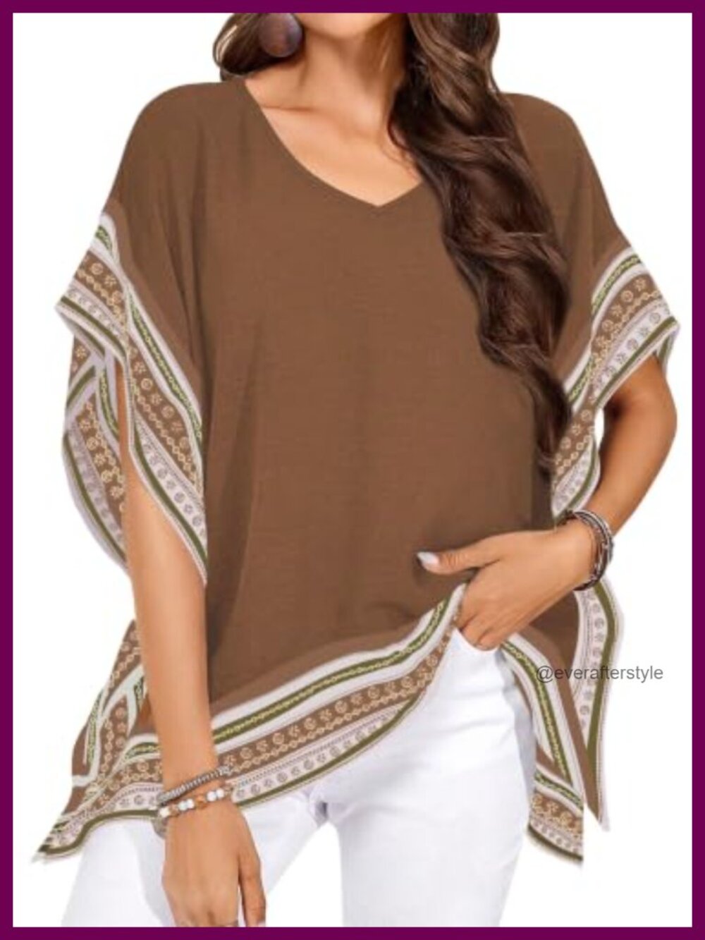 Women's Batwing Short Sleeve V-Neck Floral Flowy Boho Blouse